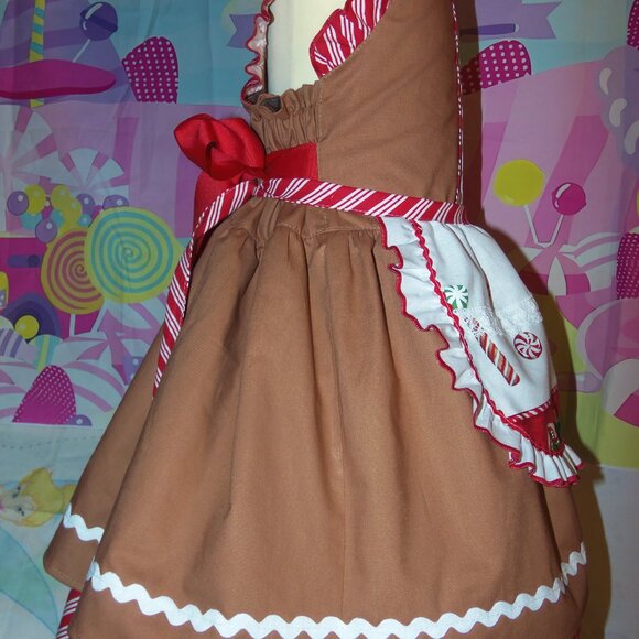 Gingerbread Cookies Christmas Party New Year Party Kids Girl Dress Apron Bow - Picture 6 of 7